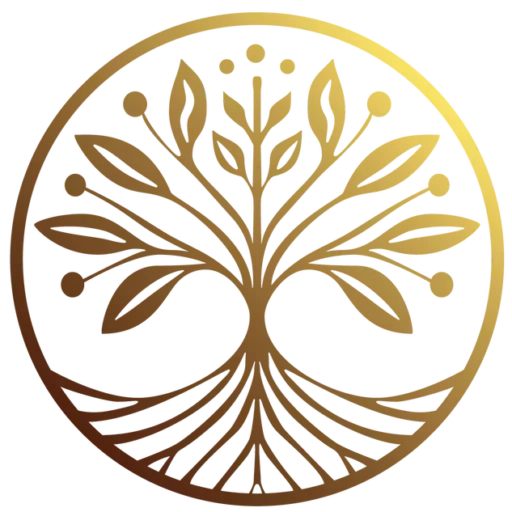 Logótipo dourado da Raiz e Sonho com árvore da vida